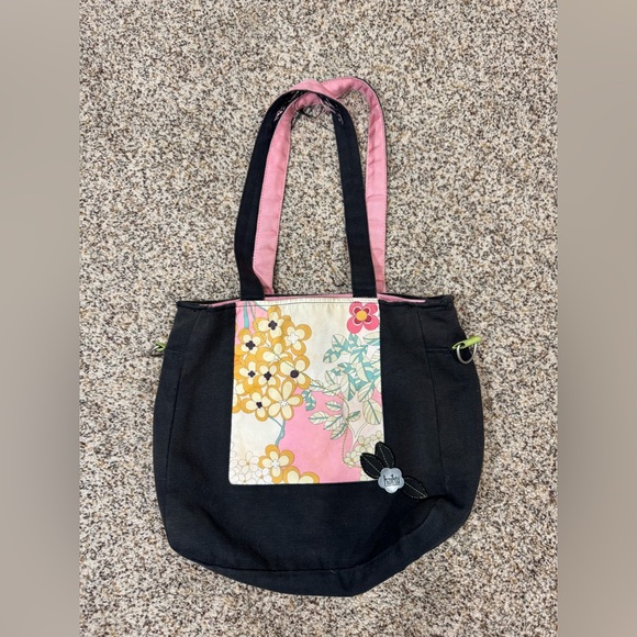 Haiku Floral Black and Pink Tote Bag - Picture 1 of 12